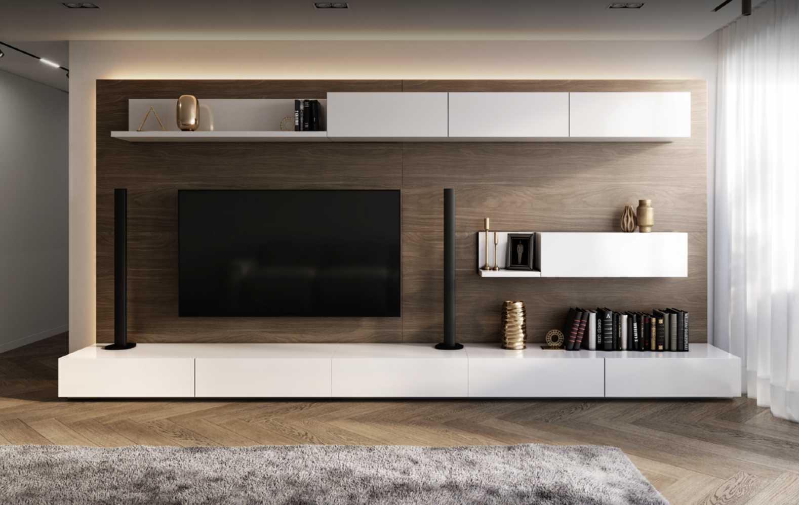 Elegant TV wall design for your living room, Celestial: White